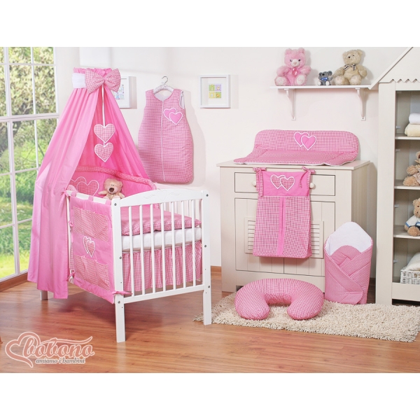 Biancheria da Letto con Baldacchino 5 parti Rosa a Scacchi Cuori