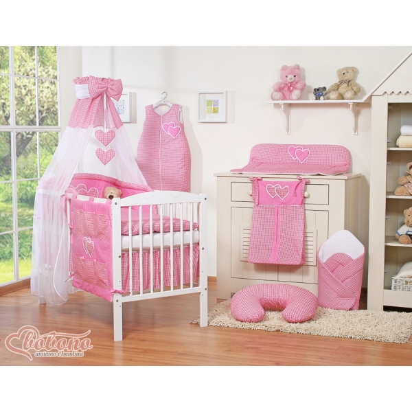 Biancheria da Letto con Baldacchino 5 parti Rosa a Scacchi Cuori