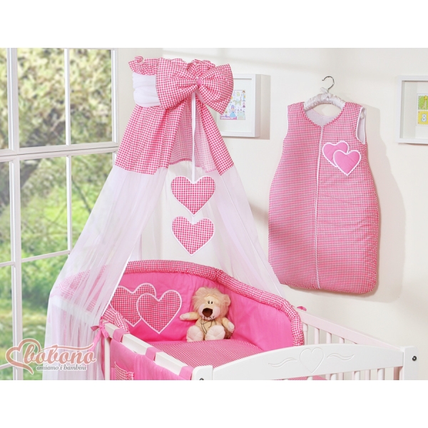 Biancheria da Letto con Baldacchino 5 parti Rosa a Scacchi Cuori