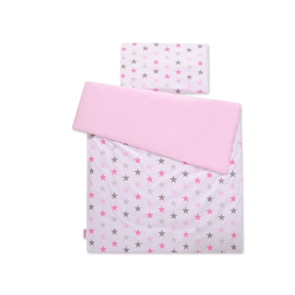 Biancheria Doppia Faccia Lettino 140x200cm Rosa Grigio Stelle