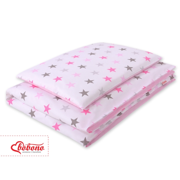 Biancheria Lettino 2 parti - 100x135cm - Mini Rosa Grigio Stelle