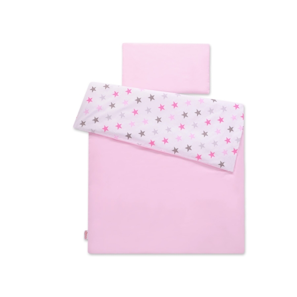Biancheria Lettino 2 parti - 100x135cm - Mini Rosa Grigio Stelle