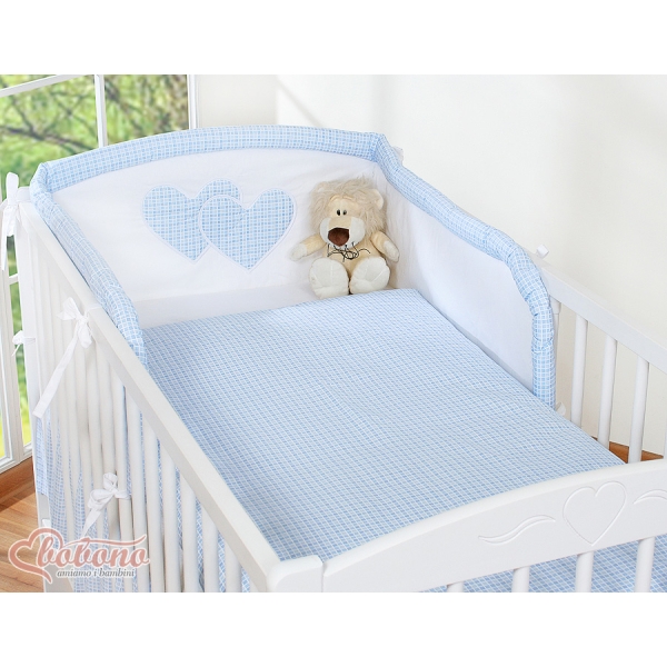 Biancheria Lettino 2 parti Blu a Scacchi Cuori