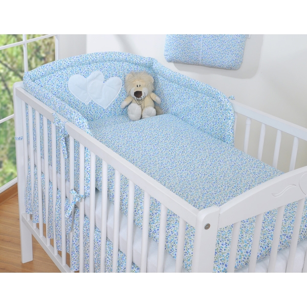 Biancheria Lettino 2 parti Blu Fiori Fiori Cuori
