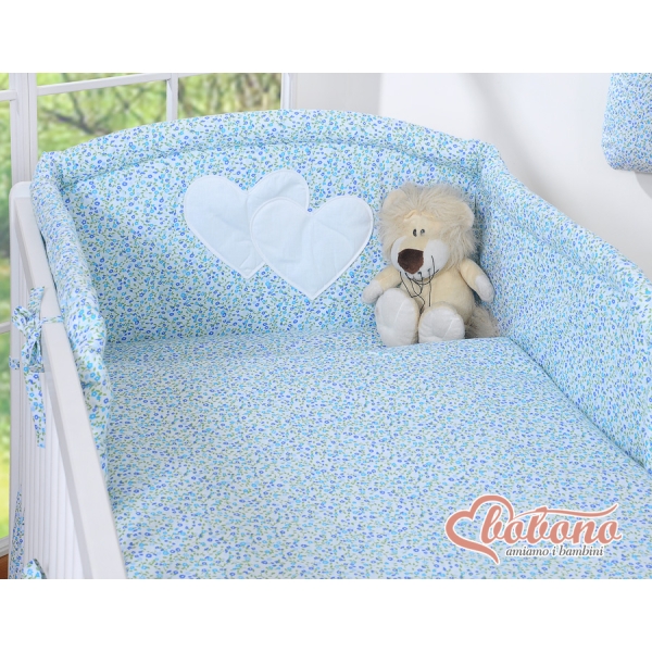 Biancheria Lettino 2 parti Blu Fiori Fiori Cuori