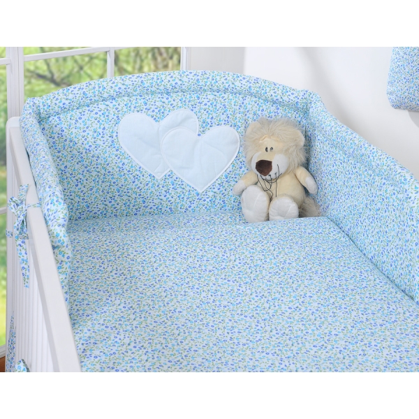 Biancheria Lettino 2 parti Blu Fiori Fiori Cuori