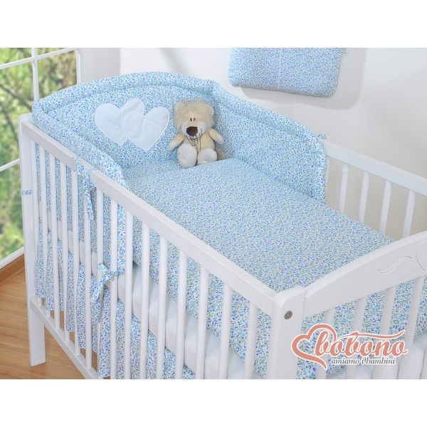 Biancheria Lettino 2 parti Blu Fiori Fiori Cuori