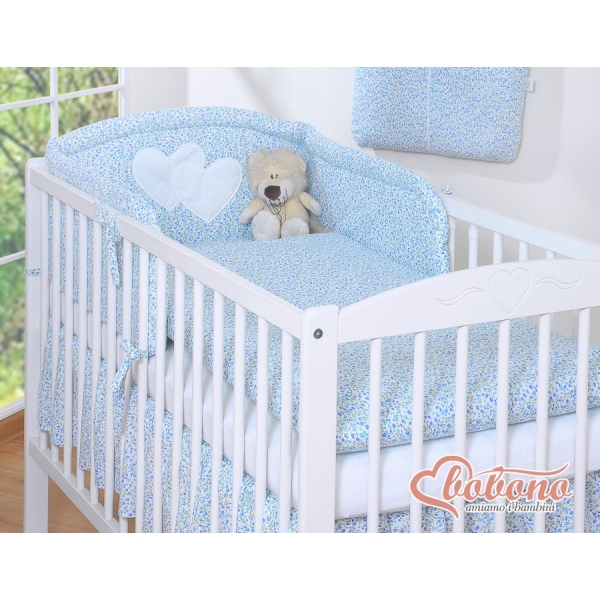 Biancheria Lettino 2 parti Blu Fiori Fiori Cuori