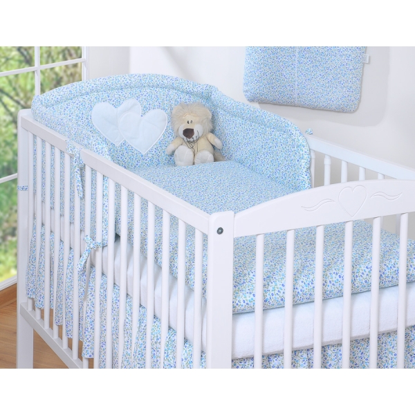 Biancheria Lettino 2 parti Blu Fiori Fiori Cuori