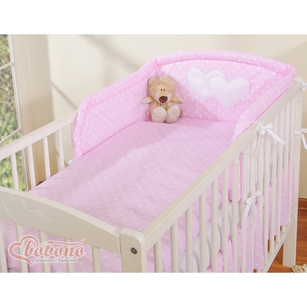 Biancheria Lettino 2 parti Rosa Pois Bianchi Cuori