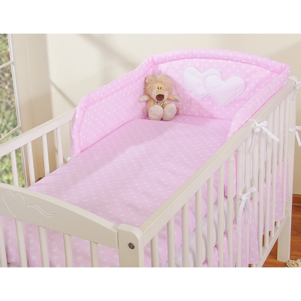 Biancheria Lettino 2 parti Rosa Pois Bianchi Cuori