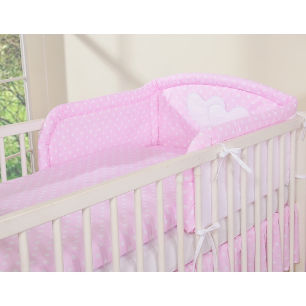 Biancheria Lettino 2 parti Rosa Pois Bianchi Cuori