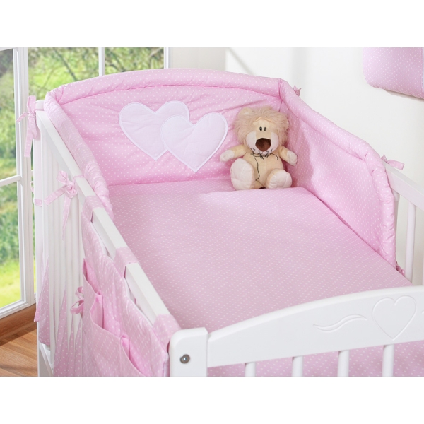 Biancheria Lettino 2 parti Rosa Pois Bianchi Cuori