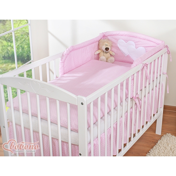 Biancheria Lettino 2 parti Rosa Pois Bianchi Cuori
