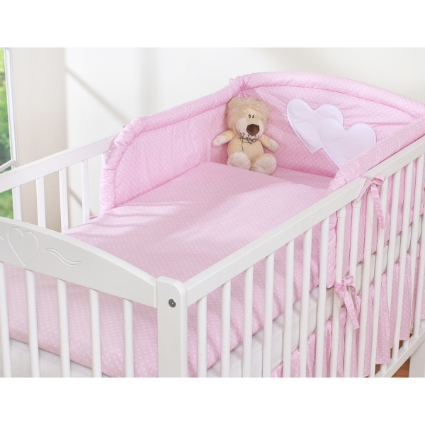 Biancheria Lettino 2 parti Rosa Pois Bianchi Cuori