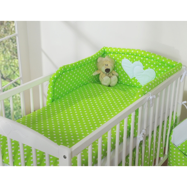 Biancheria Lettino 2 parti Verde Pois Bianchi Cuori