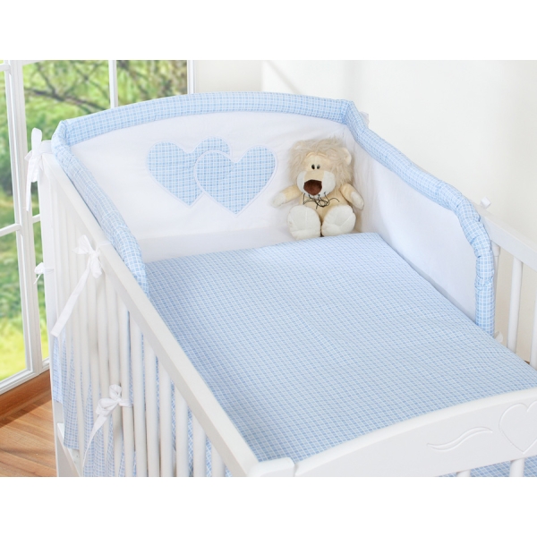 Biancheria Letto 3 parti Paracolpi Blu a Scacchi Cuori