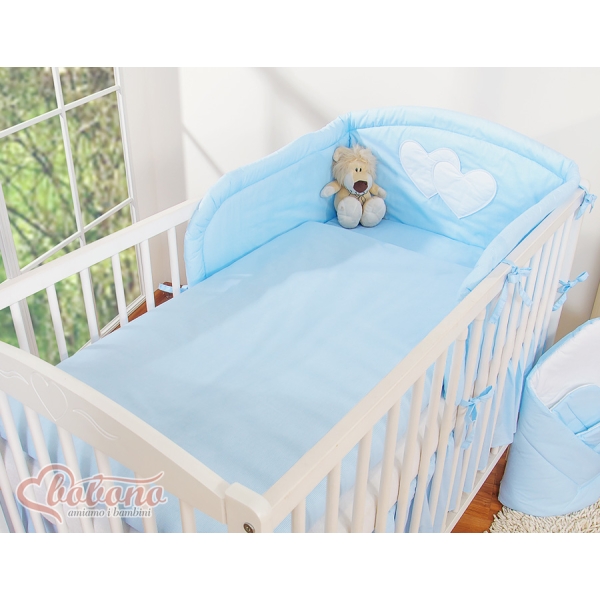 Biancheria Letto 3 parti Paracolpi Blu a Strisce Cuori