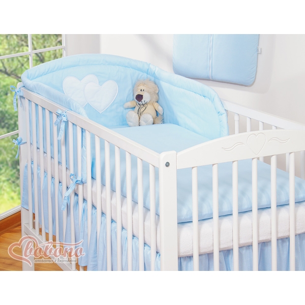 Biancheria Letto 3 parti Paracolpi Blu a Strisce Cuori