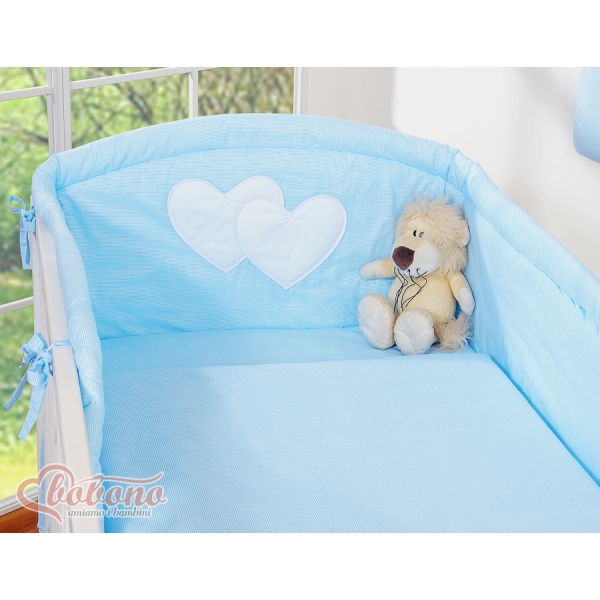 Biancheria Letto 3 parti Paracolpi Blu a Strisce Cuori