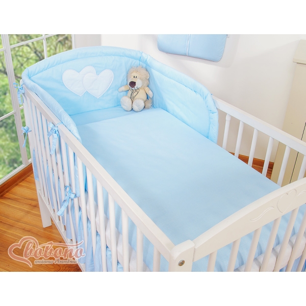 Biancheria Letto 3 parti Paracolpi Blu a Strisce Cuori