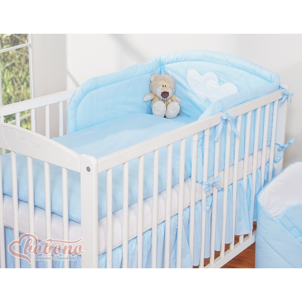 Biancheria Letto 3 parti Paracolpi Blu a Strisce Cuori