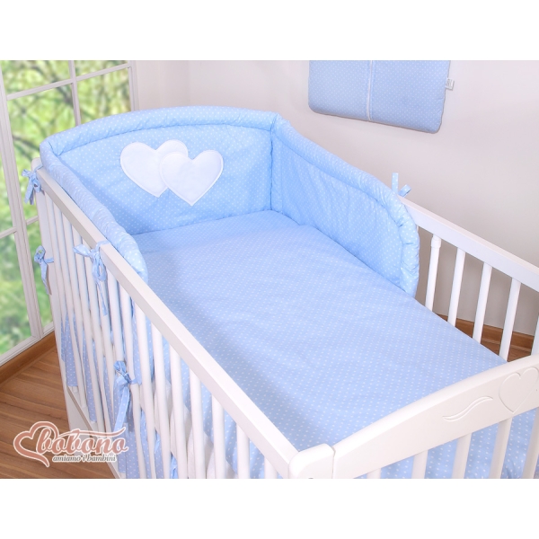 Biancheria Letto 3 parti Paracolpi Blu Pois Bianchi Cuori