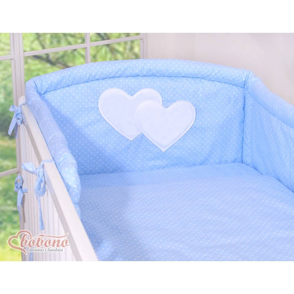 Biancheria Letto 3 parti Paracolpi Blu Pois Bianchi Cuori