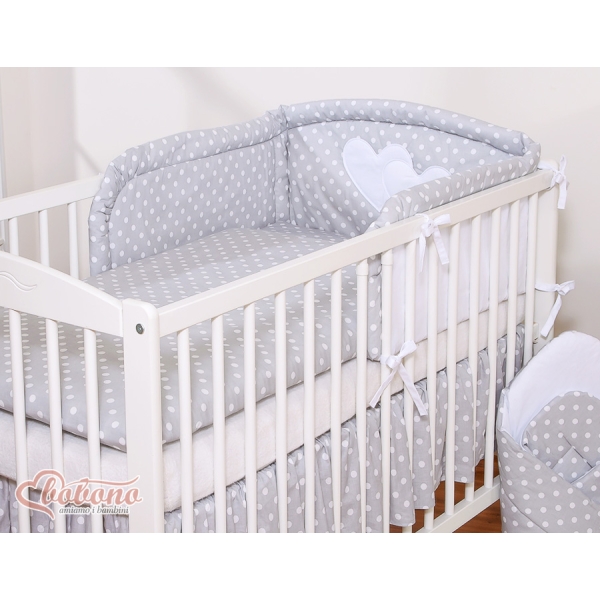 Biancheria Letto Neonato 2 parti Grigio Pois Bianchi Cuori