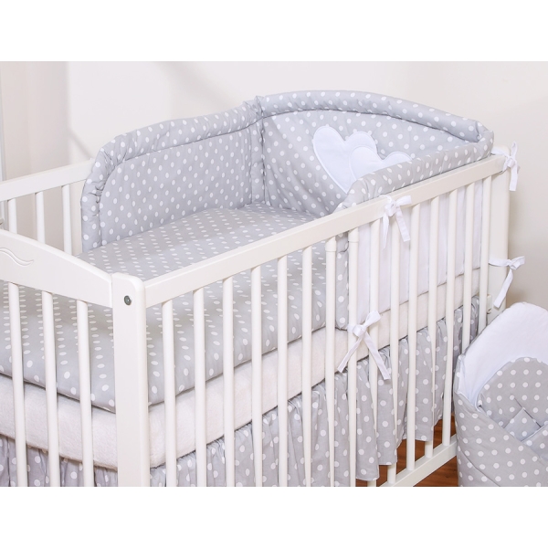 Biancheria Letto Neonato 2 parti Grigio Pois Bianchi Cuori