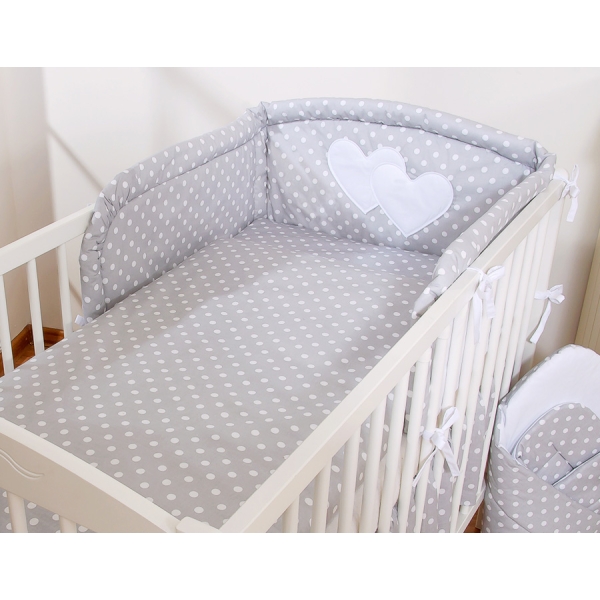 Biancheria Letto Neonato 2 parti Grigio Pois Bianchi Cuori