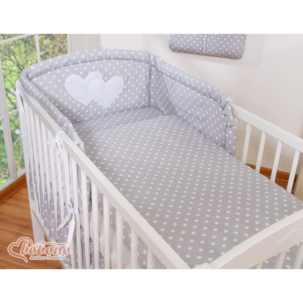 Biancheria Letto Neonato 2 parti Grigio Pois Bianchi Cuori