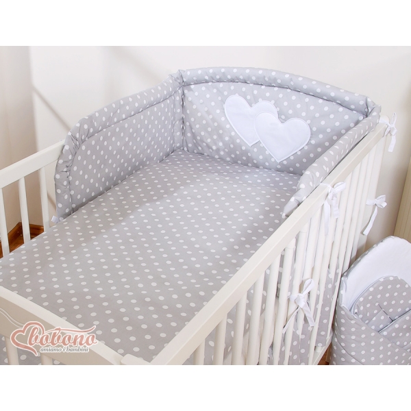 Biancheria Letto Neonato 2 parti Grigio Pois Bianchi Cuori