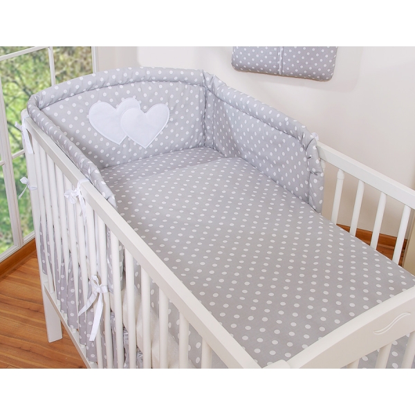Biancheria Letto Neonato 2 parti Grigio Pois Bianchi Cuori