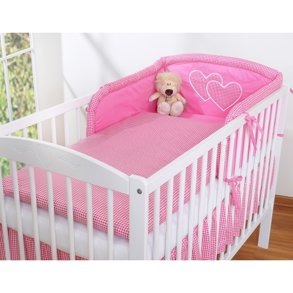 Biancheria Letto Neonato 2 parti Rosa a Scacchi Cuori