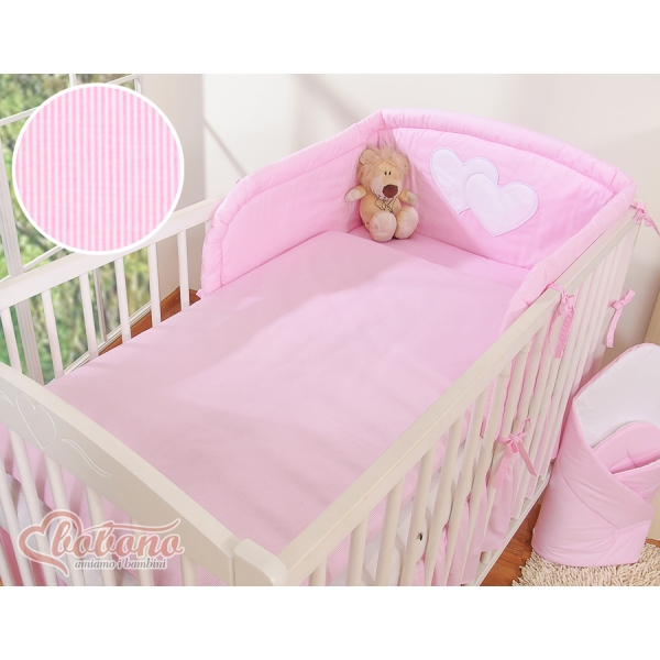 Biancheria Letto Neonato 2 parti Rosa a Strisce Cuori