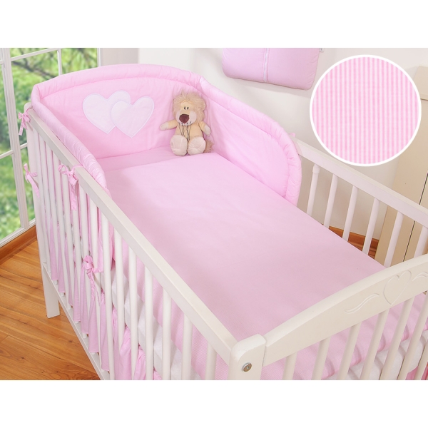 Biancheria Letto Neonato 2 parti Rosa a Strisce Cuori