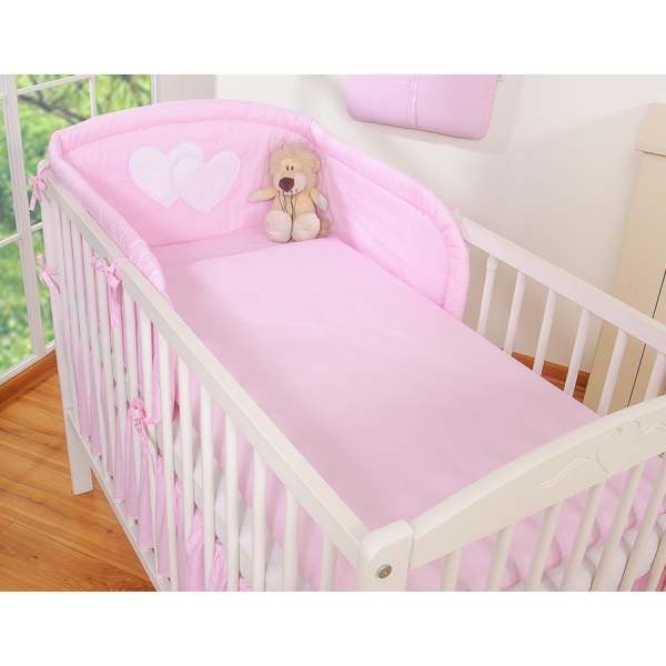 Biancheria Letto Neonato 2 parti Rosa a Strisce Cuori