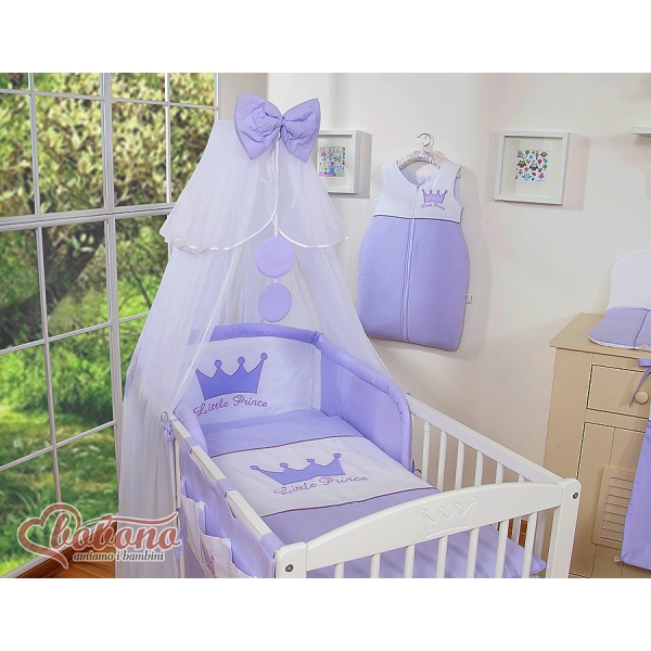 Biancheria Notte da Lettino con Paracolpi e Zanzariera 5 parti Lilla Little Prince/Princess