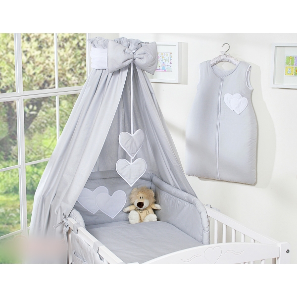Biancheria Notte Lettino Bambino 5 parti Grigio Cuori