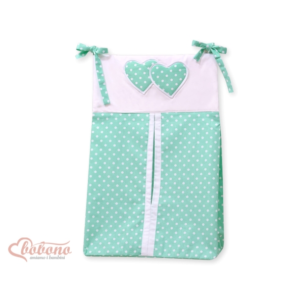 Borsa per Pannolini per Lettino Bambini Menta Pois Bianchi Cuori