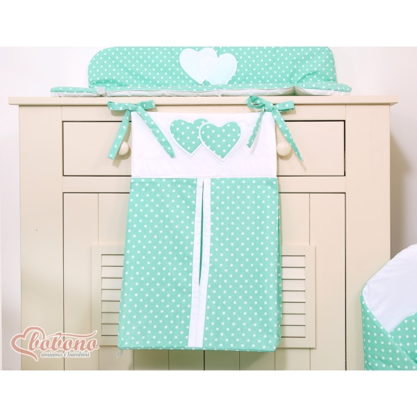 Borsa per Pannolini per Lettino Bambini Menta Pois Bianchi Cuori