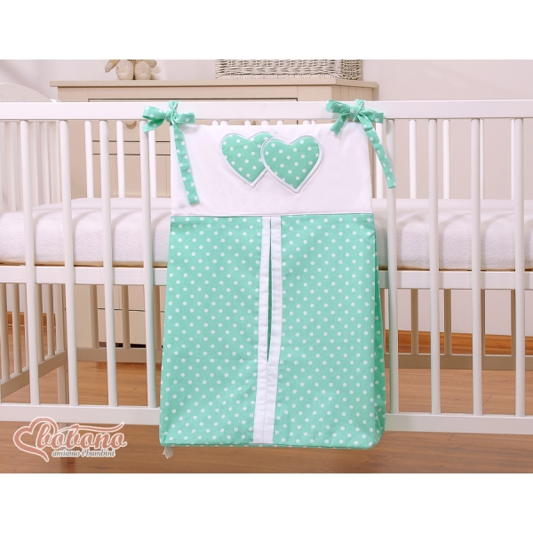 Borsa per Pannolini per Lettino Bambini Menta Pois Bianchi Cuori