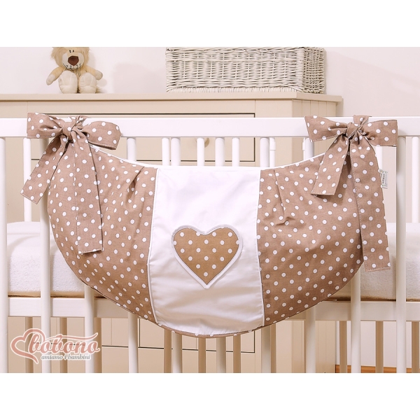 Borsa Portagiochi per Lettino Marrone Pois Bianchi Cuori