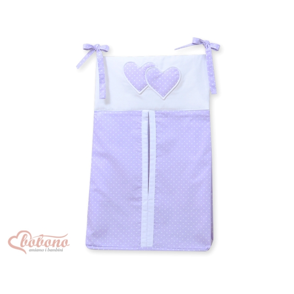 Borsa Portaoggetti Pannolini per Lettino Lilla Pois Bianchi Cuori