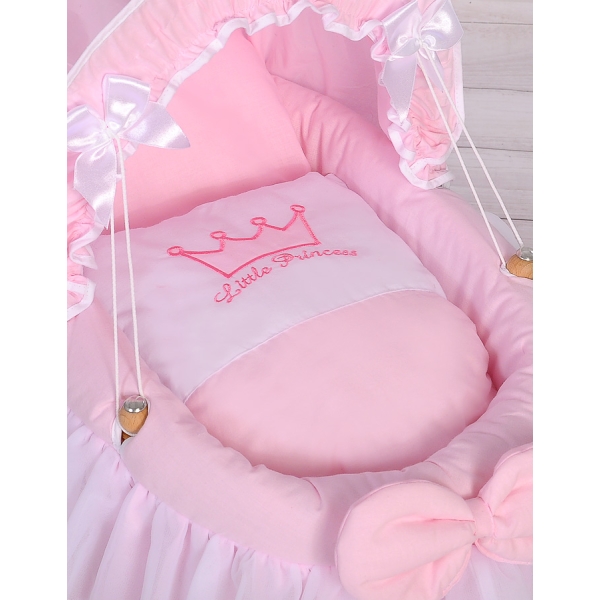 Carrozzina Culla con Cappottia in Vimini per Bambole Rosa Little Prince/Princess