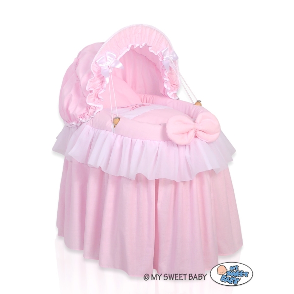 Carrozzina Culla con Cappottia in Vimini per Bambole Rosa Little Prince/Princess