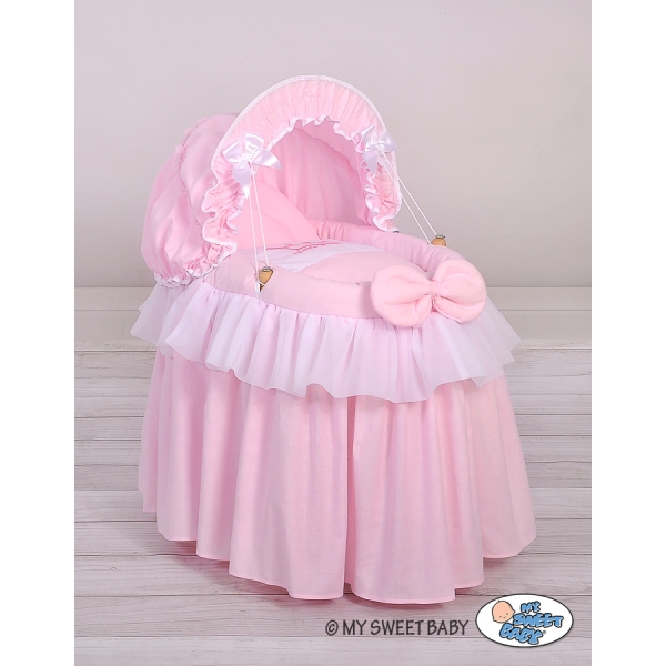 Carrozzina Culla con Cappottia in Vimini per Bambole Rosa Little Prince/Princess