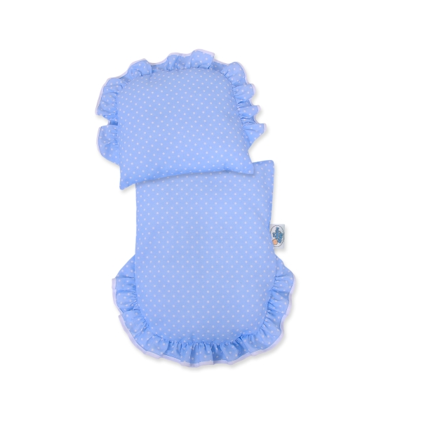 Carrozzina in Rattan per le Bambole Bianca Blu Pois Bianchi
