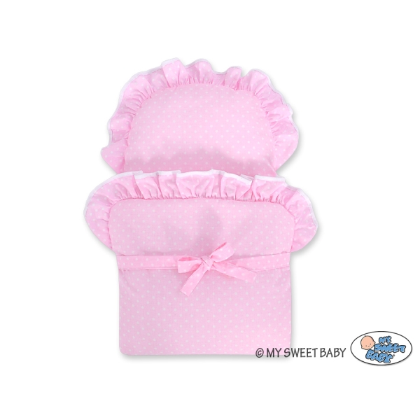 Carrozzina in Rattan per le Bambole Rosa Bianca Pois Bianchi
